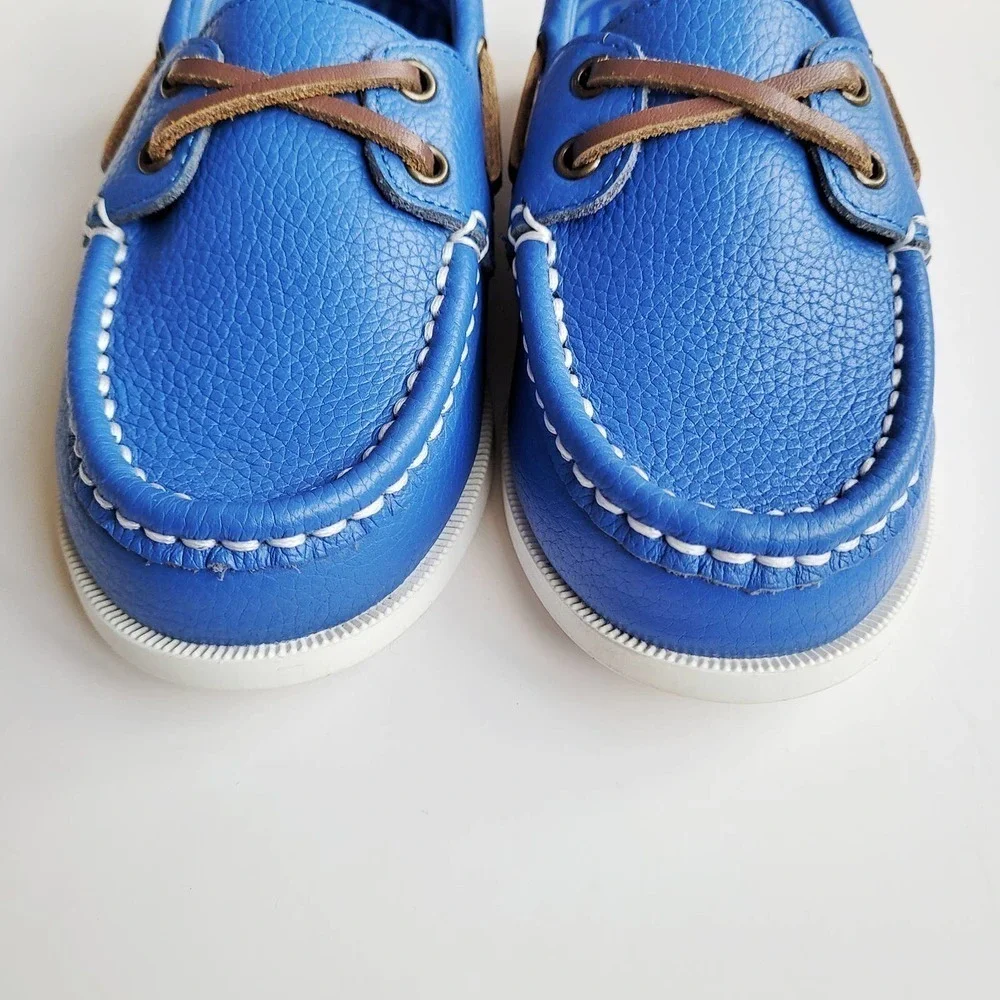 Janie & Jack 10 toddler Leather Boat Shoe Capri Blue Like New